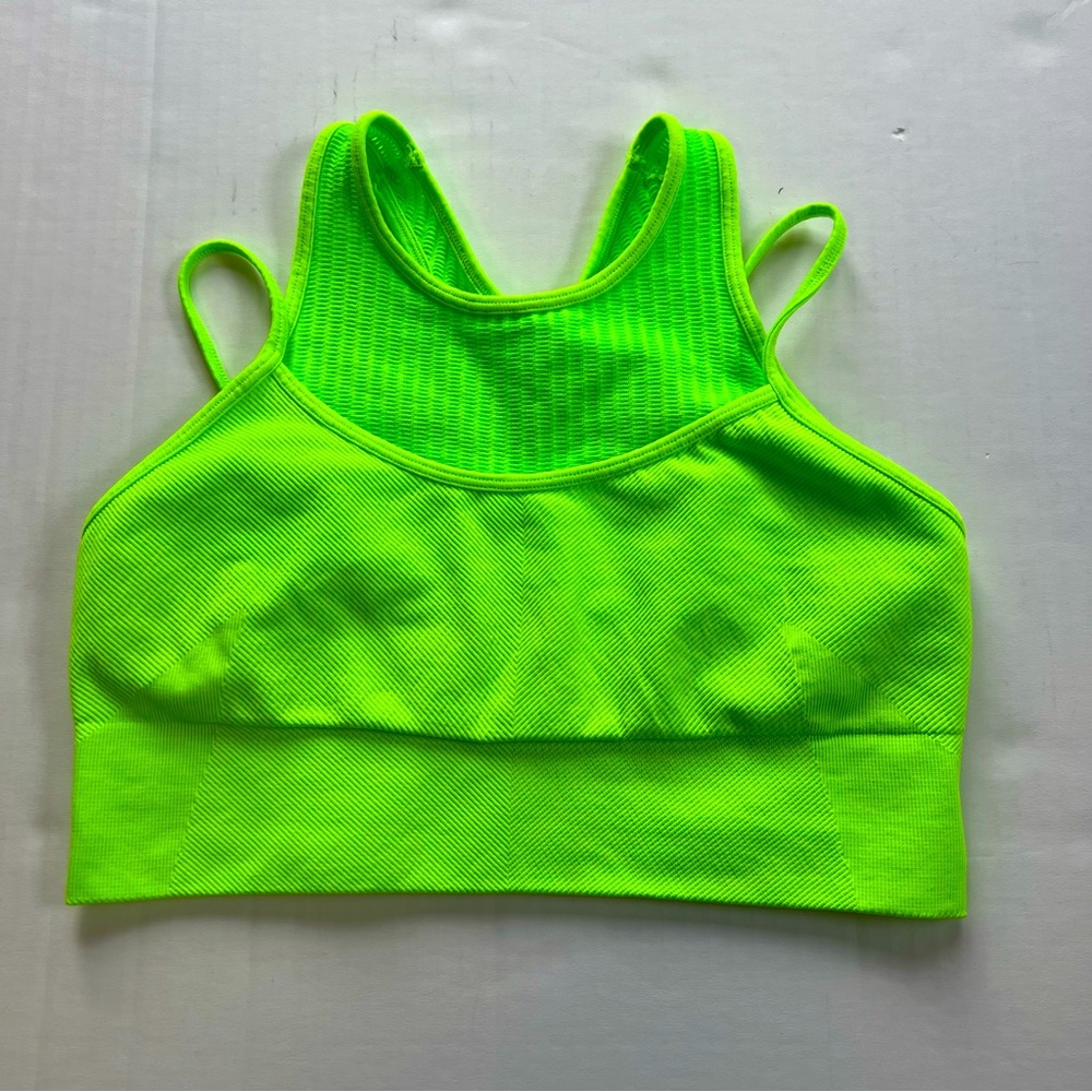 Sofia Active by Sofia Vergara Seamless Rib Sports Bra Neon Green Small (4-6)